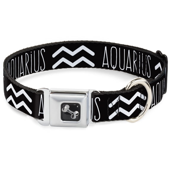 Buckle-Down Pet Collar, Dog Collar Metal Seatbelt Buckle, Zodiac Aquarius Symbol Black White, 20 to 31 Inches 1.5 Inch Wide