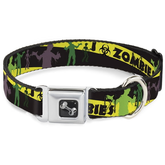 Buckle-Down Pet Collar, Dog Collar Metal Seatbelt Buckle, Zombies Biohazard Black Yellow Green, 15 to 24 Inches 1.0 Inch Wide