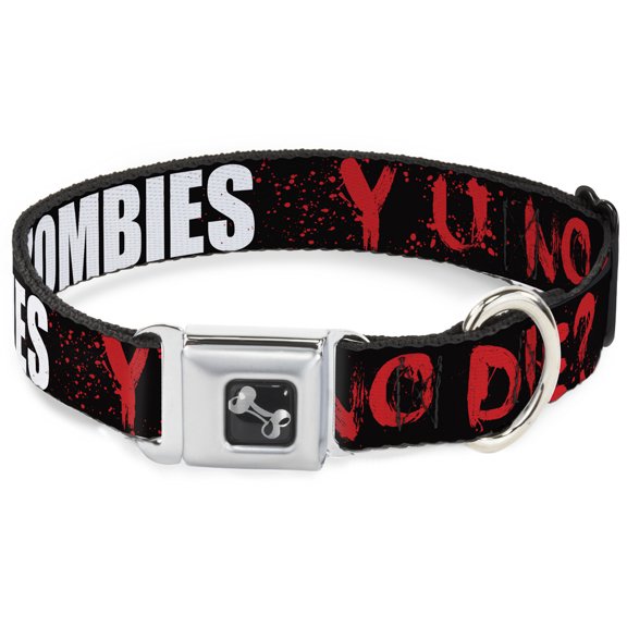 Buckle-Down Pet Collar, Dog Collar Metal Seatbelt Buckle, Zombies Y U No Die Black White Red, 15 to 24 Inches 1.0 Inch Wide