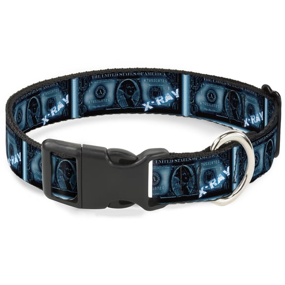 Buckle-Down Pet Collar, Dog Collar Plastic Buckle, 1 Dollar Bill X Ray, 9.5 to 13 Inches 1.0 Inch Wide