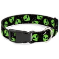 thumbnail image 1 of Buckle-Down Pet Collar, Dog Collar Plastic Buckle, Aliens Head Scattered Galaxy Green Black, 15 to 24 Inches 1.0 Inch Wide, 1 of 8