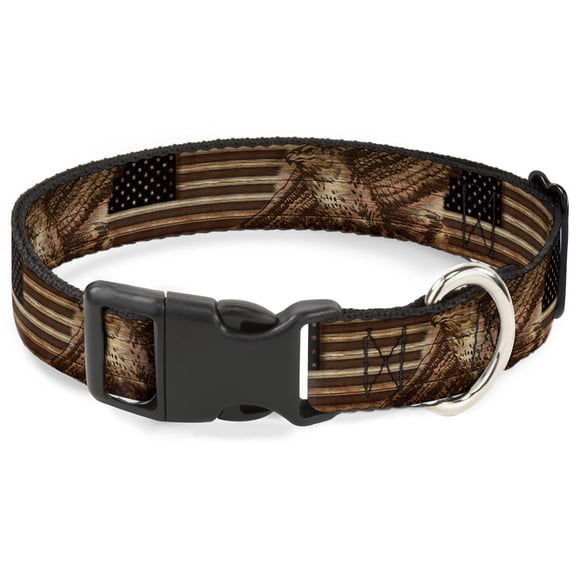 Buckle-Down Pet Collar, Dog Collar Plastic Buckle, Americana Eagle Flag Rustic Wood Grain, 7 to 8.5 Inches 0.5 Inch Wide