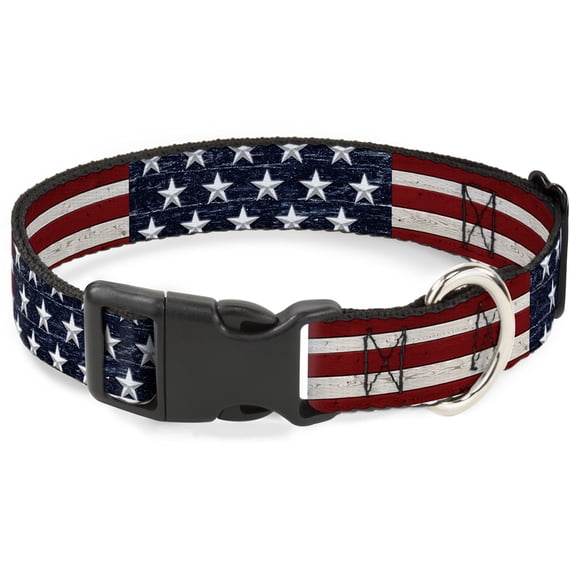 Buckle-Down Pet Collar, Dog Collar Plastic Buckle, Americana Rustic Stars Stripes, 7 to 8.5 Inches 0.5 Inch Wide