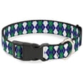 thumbnail image 1 of Buckle-Down Pet Collar, Dog Collar Plastic Buckle, Argyle Navy Green White Gold, 13 to 17 Inches 1.5 Inch Wide, 1 of 8