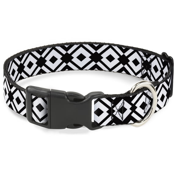 Buckle-Down Pet Collar, Dog Collar Plastic Buckle, Aztec Pattern White Black, 15 to 24 Inches 1.0 Inch Wide