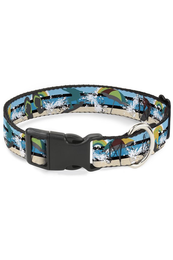 Pet Collar, Dog Collar Plastic Buckle, Beach Scene , 20 to 31 Inches 1.5 Inch Wide