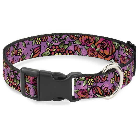 Buckle-Down Pet Collar, Dog Collar Plastic Buckle, Born to Blossom Close Up Pink, 15 to 24 Inches 1.0 Inch Wide