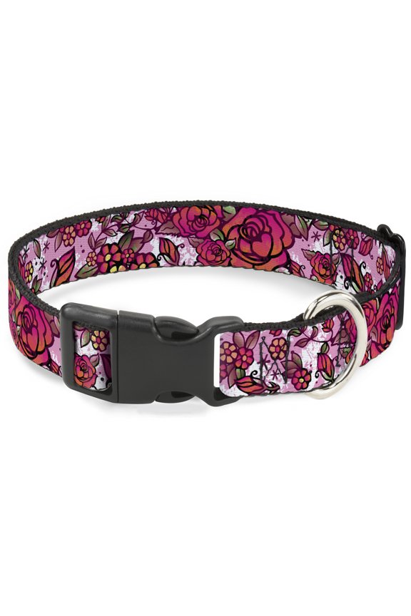 Pet Collar, Dog Collar Plastic Buckle, Born to Blossom Close Up White, 9.5 to 13 Inches 1.0 Inch Wide