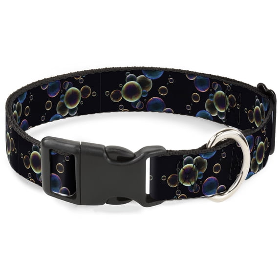 Buckle-Down Pet Collar, Dog Collar Plastic Buckle, Bubbles Black Iridescent Multi Color, 13 to 17 Inches 1.5 Inch Wide