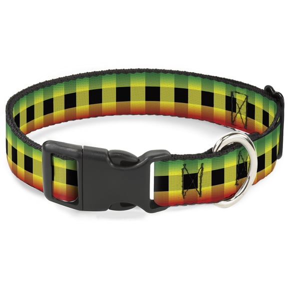 Buckle-Down Pet Collar, Dog Collar Plastic Buckle, Buffalo Plaid Rasta, 15 to 24 Inches 1.0 Inch Wide