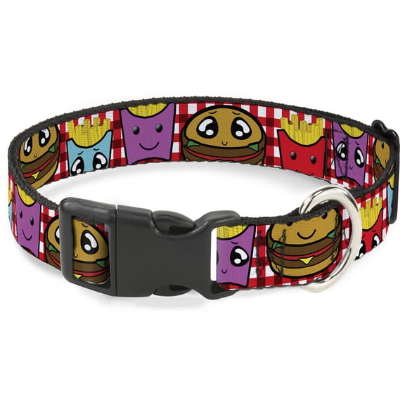 Buckle-Down Pet Collar, Dog Collar Plastic Buckle, Burger Fries Cartoon, 20 to 31 Inches 1.5 Inch Wide