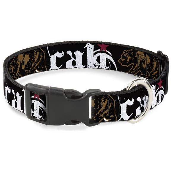 Buckle-Down Pet Collar, Dog Collar Plastic Buckle, Cali Grizzly Bear, 7 to 8.5 Inches 0.5 Inch Wide