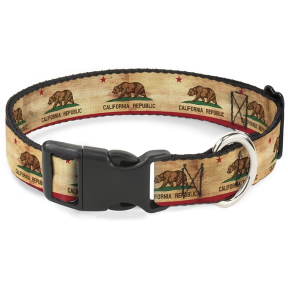 Buckle-Down Pet Collar, Dog Collar Plastic Buckle, California Flag Continuous Vintage, 11 to 16.5 Inches 1.0 Inch Wide