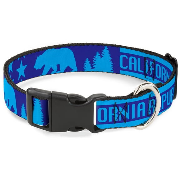 Buckle-Down Pet Collar, Dog Collar Plastic Buckle, California Republic Bear Stars Silhouette Blues, 7 to 8.5 Inches 0.5 Inch Wide