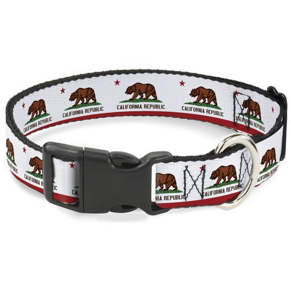 Buckle-Down Pet Collar, Dog Collar Plastic Buckle, California State Flag White, 15 to 24 Inches 1.0 Inch Wide