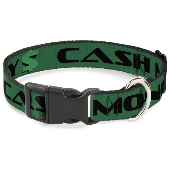 Buckle-Down Pet Collar, Dog Collar Plastic Buckle, Cash Money Dollar Green Black, 15 to 24 Inches 1.0 Inch Wide