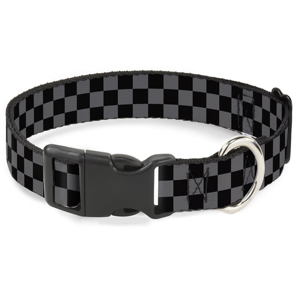 Buckle-Down Pet Collar, Dog Collar Plastic Buckle, Checker Black Gray, 15 to 24 Inches 1.0 Inch Wide