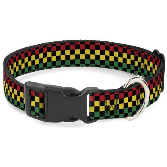 Buckle-Down Pet Collar, Dog Collar Plastic Buckle, Checker Black Rasta, 15 to 24 Inches 1.0 Inch Wide