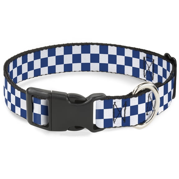 Buckle-Down Pet Collar, Dog Collar Plastic Buckle, Checker Blueku White, 16 to 23 Inches 1.5 Inch Wide