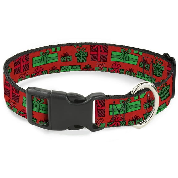 Buckle-Down Pet Collar, Dog Collar Plastic Buckle, Christmas Holiday Gifts Packaged Red Greens, 9.5 to 14.5 Inches 0.5 Inch Wide