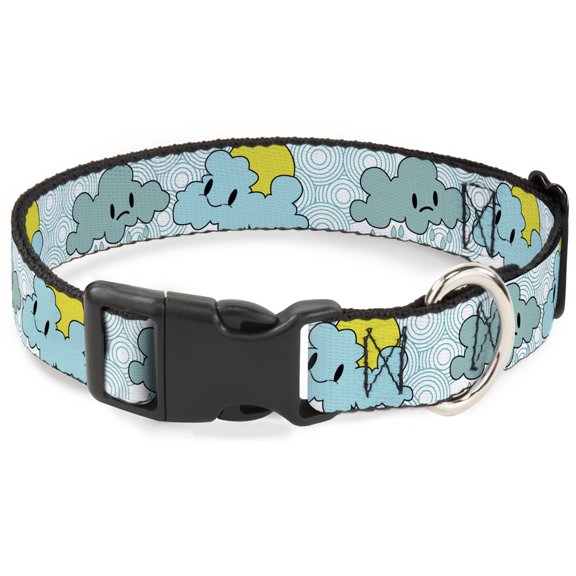 Buckle-Down Pet Collar, Dog Collar Plastic Buckle, Cloudy Skies Rain Clouds White Blues, 15 to 24 Inches 1.0 Inch Wide