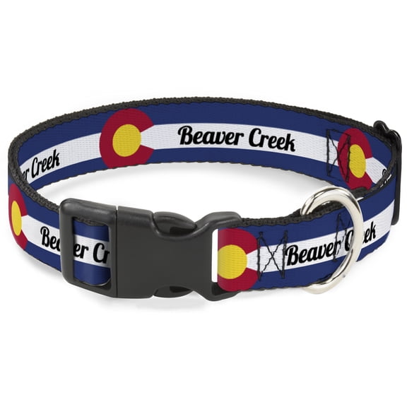 Buckle-Down Pet Collar, Dog Collar Plastic Buckle, Colorado Beaver Creek Flag Blue White Red Yellow, 8.5 to 12 Inches 0.5 Inch Wide