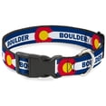 thumbnail image 1 of Buckle-Down Pet Collar, Dog Collar Plastic Buckle, Colorado Boulder Flag Blue White Red Yellow, 20 to 31 Inches 1.5 Inch Wide, 1 of 8
