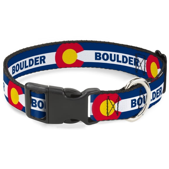 Buckle-Down Pet Collar, Dog Collar Plastic Buckle, Colorado Boulder Flag Blue White Red Yellow, 9.5 to 13 Inches 1.0 Inch Wide