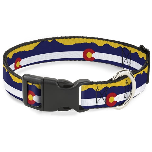 Buckle-Down Pet Collar, Dog Collar Plastic Buckle, Colorado Flag Mountain Silhouette Yellow, 15 to 24 Inches 1.0 Inch Wide