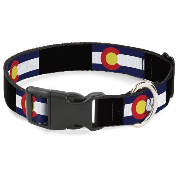 Buckle-Down Pet Collar, Dog Collar Plastic Buckle, Colorado Flags Black, 8.5 to 12 Inches 0.5 Inch Wide