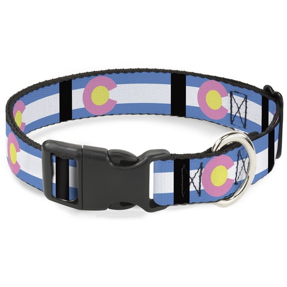 Buckle-Down Pet Collar, Dog Collar Plastic Buckle, Colorado Flags Pastel, 13 to 17 Inches 1.5 Inch Wide