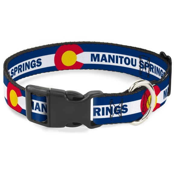 Buckle-Down Pet Collar, Dog Collar Plastic Buckle, Colorado Manitou Springs Flag Blue White Red Yellow, 15 to 24 Inches 1.0 Inch Wide