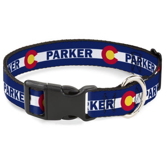 Buckle-Down Pet Collar, Dog Collar Plastic Buckle, Colorado Parker Flag Blue White Red Yellow, 11 to 16.5 Inches 1.0 Inch Wide