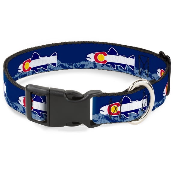 Buckle-Down Pet Collar, Dog Collar Plastic Buckle, Colorado Trout Flag Blue White Red Yellow, 11 to 16.5 Inches 1.0 Inch Wide