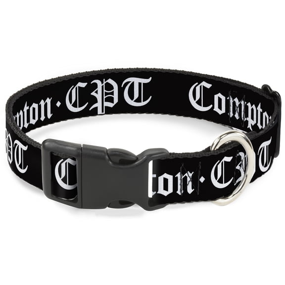 Buckle-Down Pet Collar, Dog Collar Plastic Buckle, Compton CPT Black White, 7 to 8.5 Inches 0.5 Inch Wide