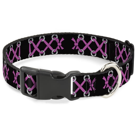 Buckle-Down Pet Collar, Dog Collar Plastic Buckle, Corset Lace Up Black Fuchsia, 15 to 24 Inches 1.0 Inch Wide
