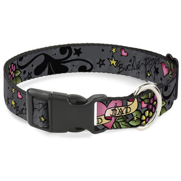 Buckle-Down Pet Collar, Dog Collar Plastic Buckle, Dad Dad Gray, 11 to 16.5 Inches 1.0 Inch Wide