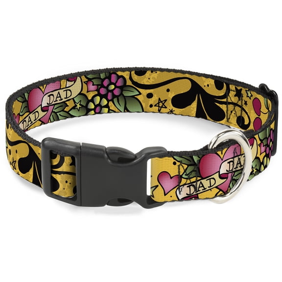 Buckle-Down Pet Collar, Dog Collar Plastic Buckle, Dad Dad Yellow, 20 to 31 Inches 1.5 Inch Wide