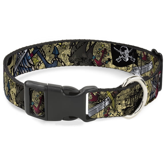 Buckle-Down Pet Collar, Dog Collar Plastic Buckle, Dead Men Tell No Tales Close Up Tan, 9.5 to 13 Inches 1.0 Inch Wide