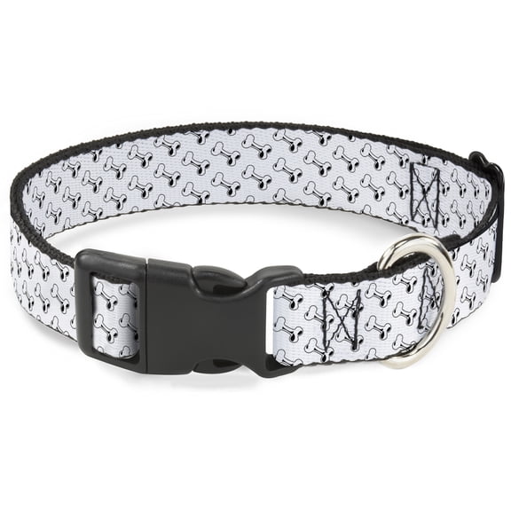 Buckle-Down Pet Collar, Dog Collar Plastic Buckle, Dog Bone White Black, 11 to 16.5 Inches 1.0 Inch Wide