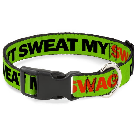 Buckle-Down Pet Collar, Dog Collar Plastic Buckle, Dont Sweat My Swag Neon Green Black Red, 7 to 8.5 Inches 0.5 Inch Wide