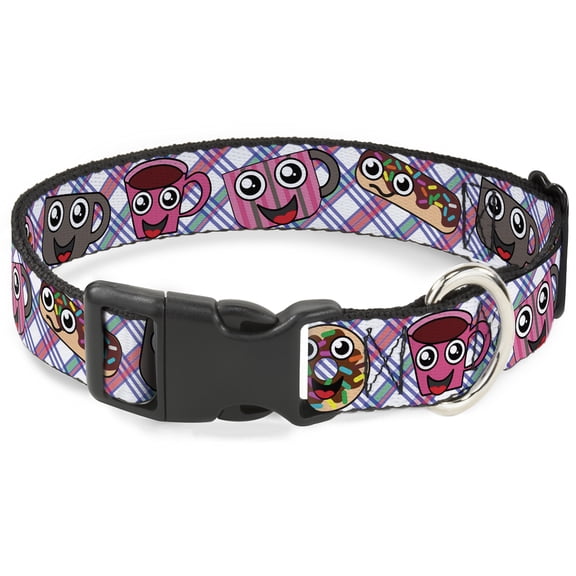Buckle-Down Pet Collar, Dog Collar Plastic Buckle, Donuts Coffee Cartoon, 11 to 16.5 Inches 1.0 Inch Wide