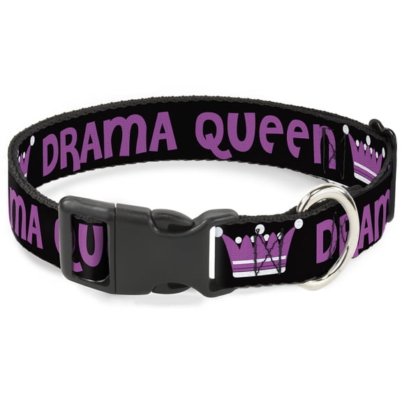 Buckle-Down Pet Collar, Dog Collar Plastic Buckle, Drama Queen Black Fuchsia, 7 to 8.5 Inches 0.5 Inch Wide