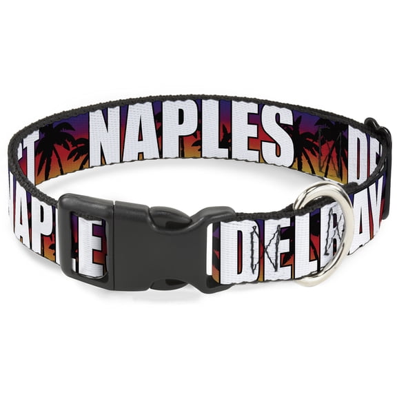 Buckle-Down Pet Collar, Dog Collar Plastic Buckle, Florida Cities Palm Tree Sunset White, 9.5 to 13 Inches 1.0 Inch Wide