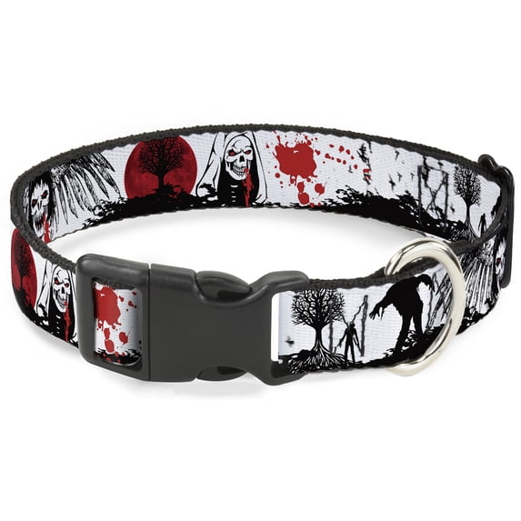 Buckle-Down Pet Collar, Dog Collar Plastic Buckle, Fright Night White Black Red, 8.5 to 12 Inches 0.5 Inch Wide