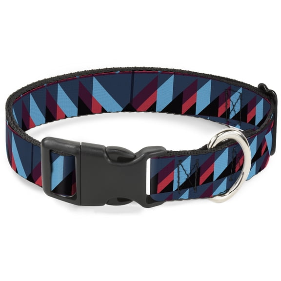 Buckle-Down Pet Collar, Dog Collar Plastic Buckle, Geometric Peaks Blues Purple Red, 15 to 24 Inches 1.0 Inch Wide