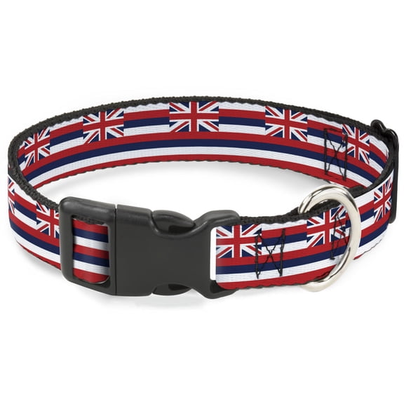 Buckle-Down Pet Collar, Dog Collar Plastic Buckle, Hawaii Flag Continuous Repeat, 15 to 24 Inches 1.0 Inch Wide