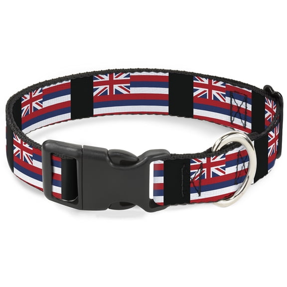 Buckle-Down Pet Collar, Dog Collar Plastic Buckle, Hawaii Flags, 11 to 16.5 Inches 1.0 Inch Wide