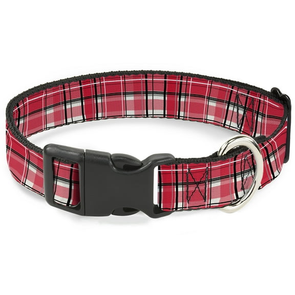 Buckle-Down Pet Collar, Dog Collar Plastic Buckle, Holiday Christmas Plaid Red White Black, 7 to 8.5 Inches 0.5 Inch Wide