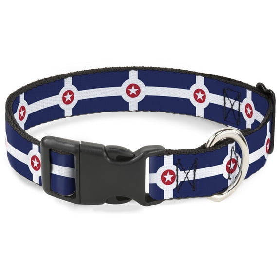 Buckle-Down Pet Collar, Dog Collar Plastic Buckle, Indianapolis Flag Navy Blue White Red, 13 to 17 Inches 1.5 Inch Wide